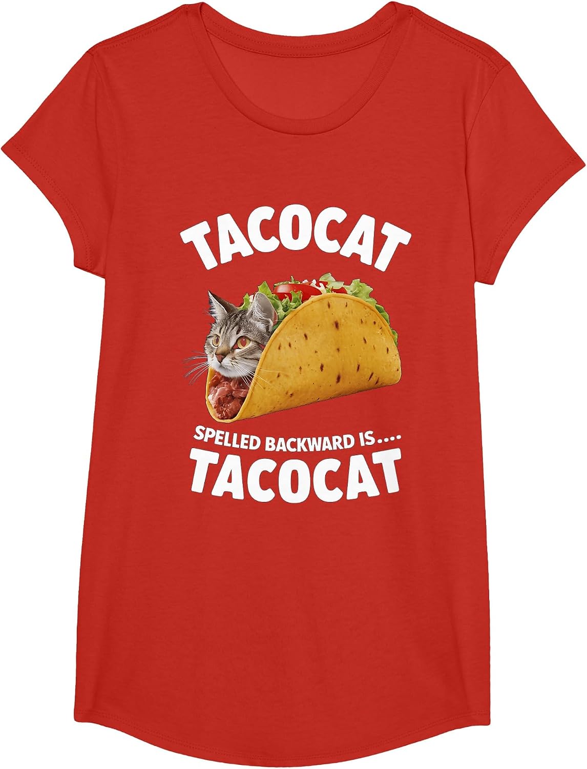 Tacocat Spelled Backward is Tacocat Cat and Taco Lover T-Shirt - Girls Red