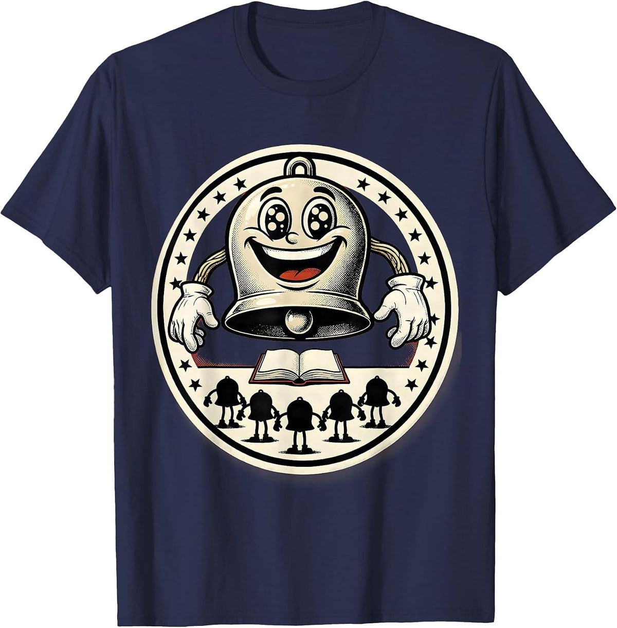 Teacher Squad Badge Retro Cartoon Christmas Squad T-Shirt - Navy Blue