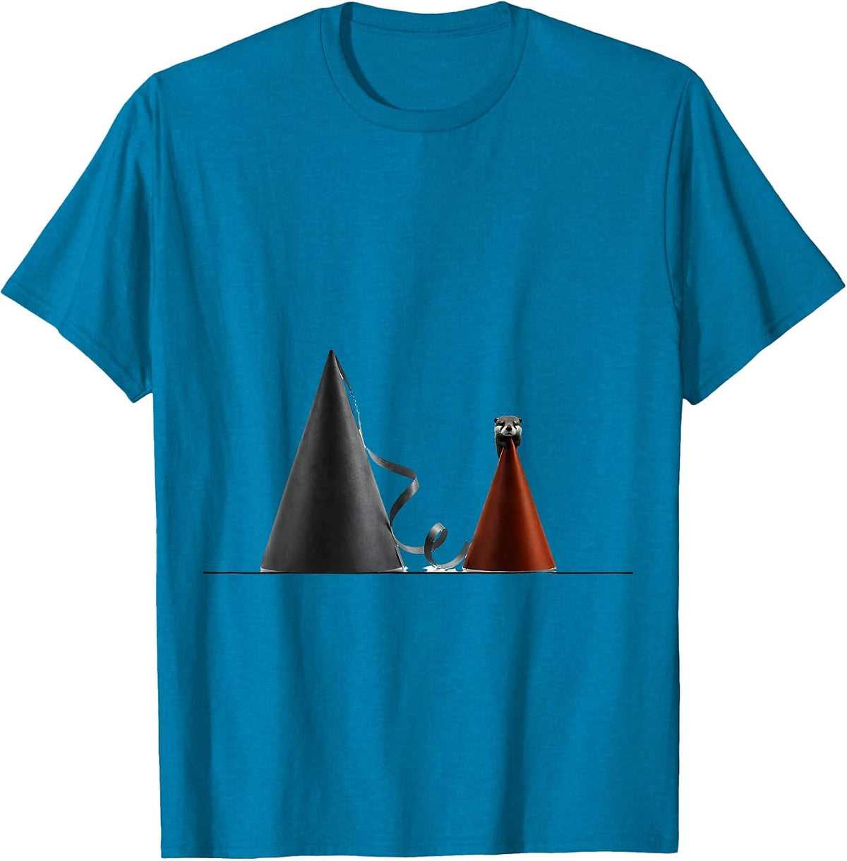 Pointed Party Hats Otter Lover Minimalist Humor T-Shirt - Sapphire Blue