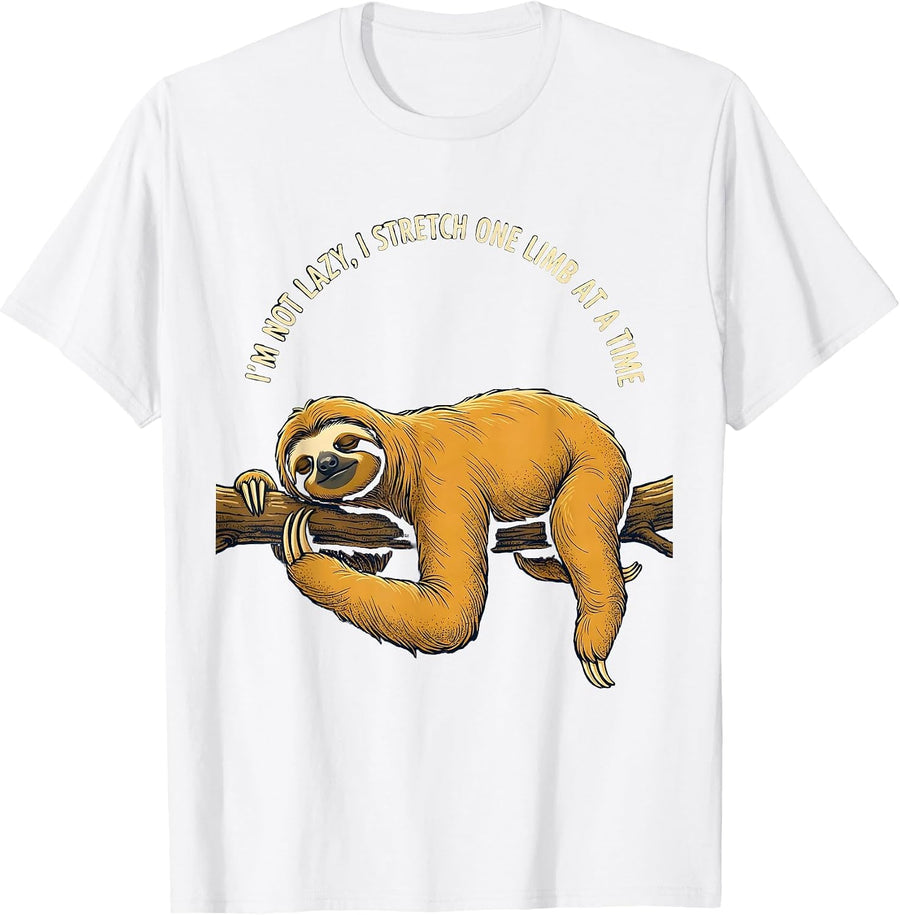 Men's I'm Not Lazy, I Stretch One Limb At A Time Funny Sloth T-Shirt - White