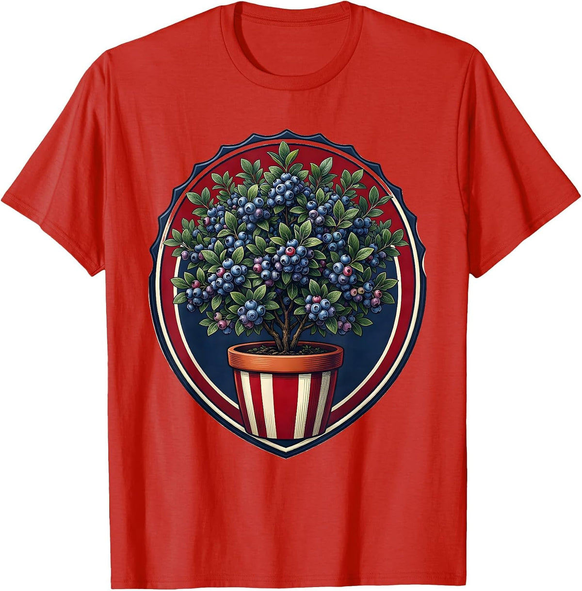 Men's Red White and Blueberry Patriotic Bush Design T-Shirt - Red
