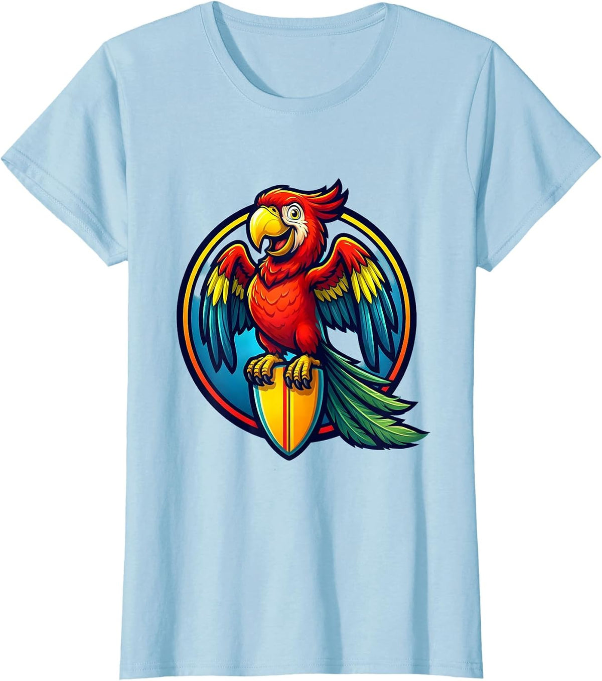 Tropical Parrot Surfboard Hawaiian Boys Graphic T-Shirt - Baby Blue
