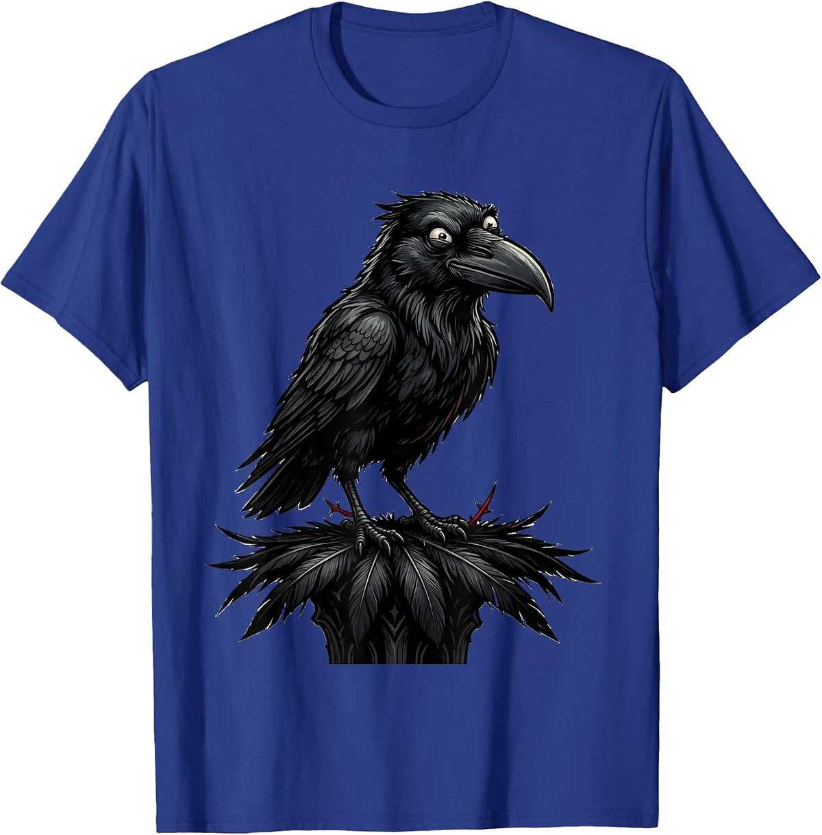 Men's Black Crow Raven Gothic Cartoon Nature Lover T-Shirt - Royal Blue