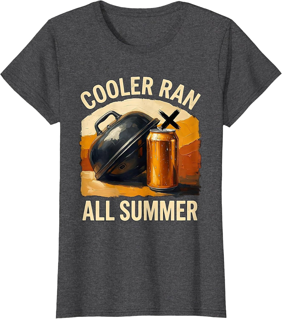 Women's Cooler Ran All Summer Funny Beer Lover Grill Party T-Shirt - Dark Heather Grey