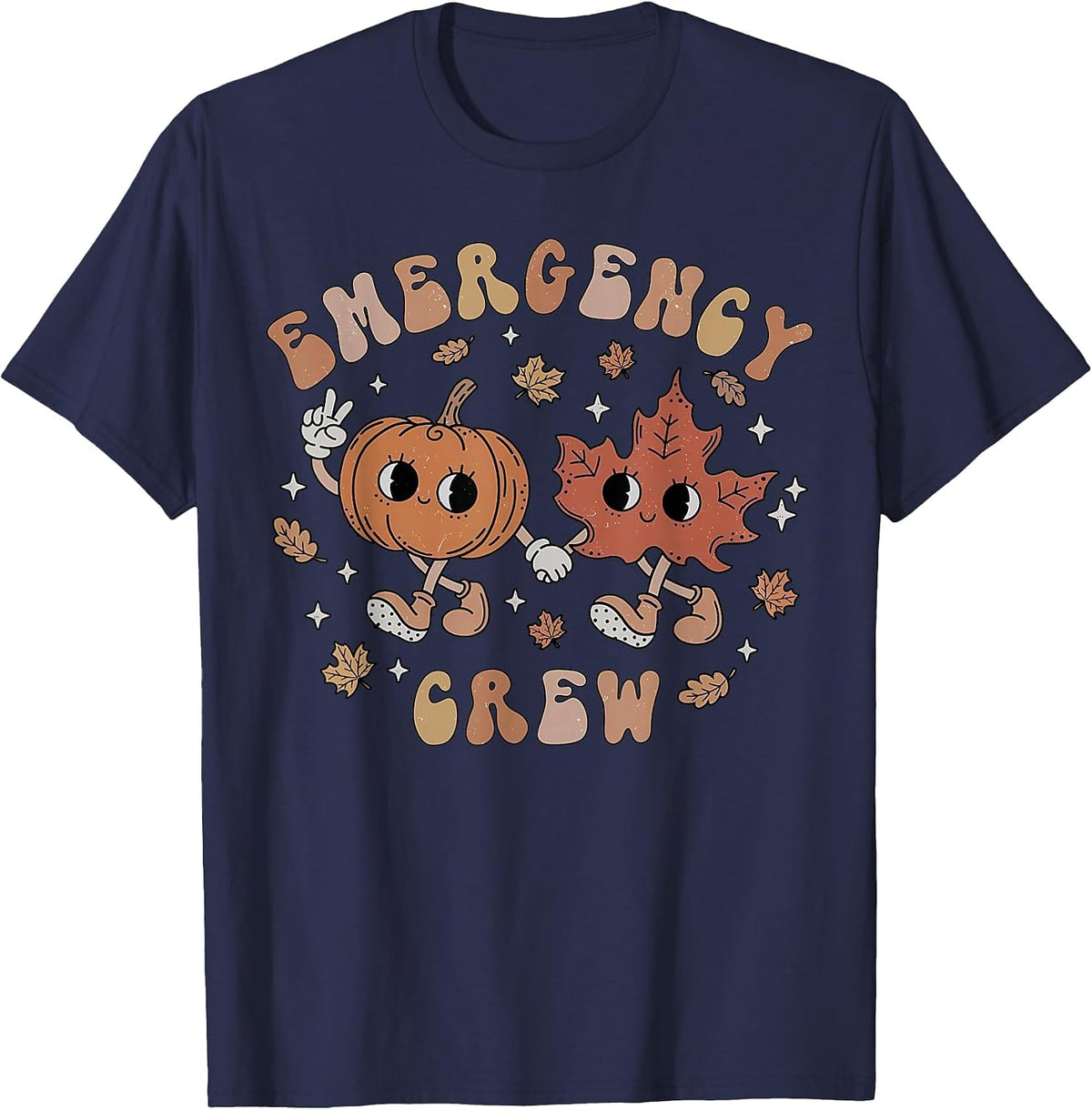 Emergency Crew Fall Emergency Room Nurse Autumn Thanksgiving T-Shirt - Navy Blue