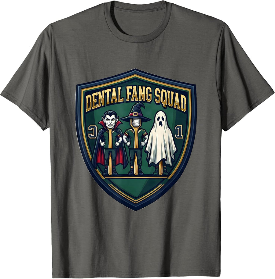 Dental Fang Squad Sports Halloween Dentist Dental Hygienist T-Shirt - Asphalt Grey