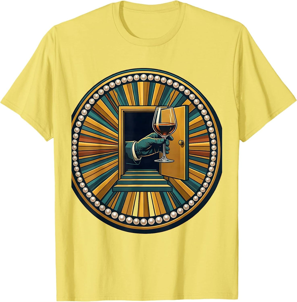 Men's Speakeasy Badge Roaring 20s Party Costume Glam T-Shirt - Lemon Yellow