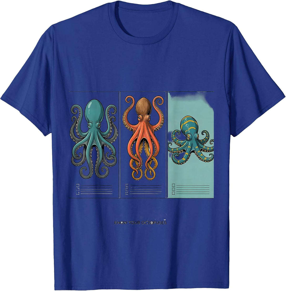 Know Your Octopuses Midcentury Modern Ocean Wildlife Humor T-Shirt - Royal Blue
