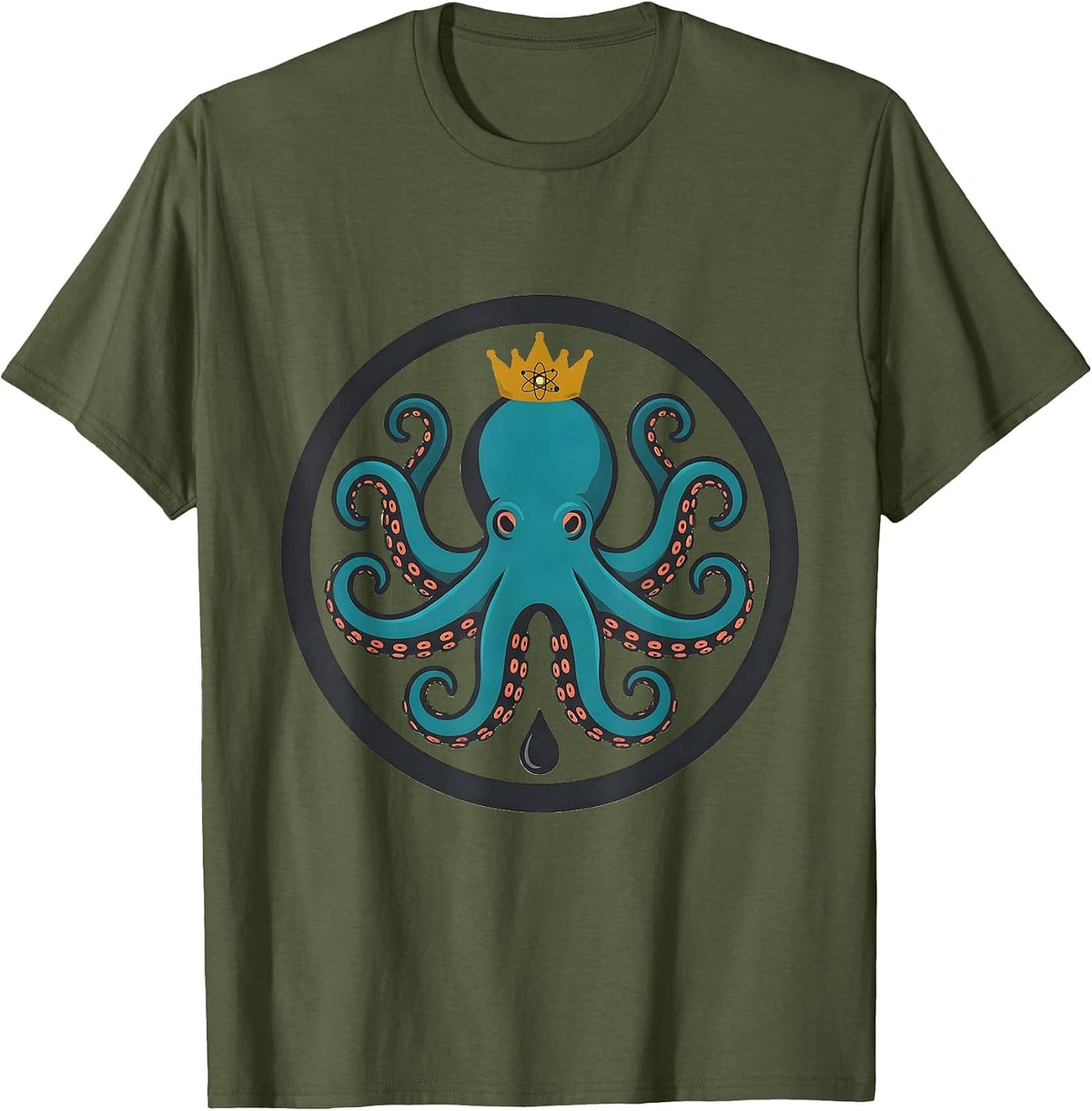 Men's Atomic Octopus Midcentury Modern Badge Sea Monster Lover T-Shirt - Olive Green