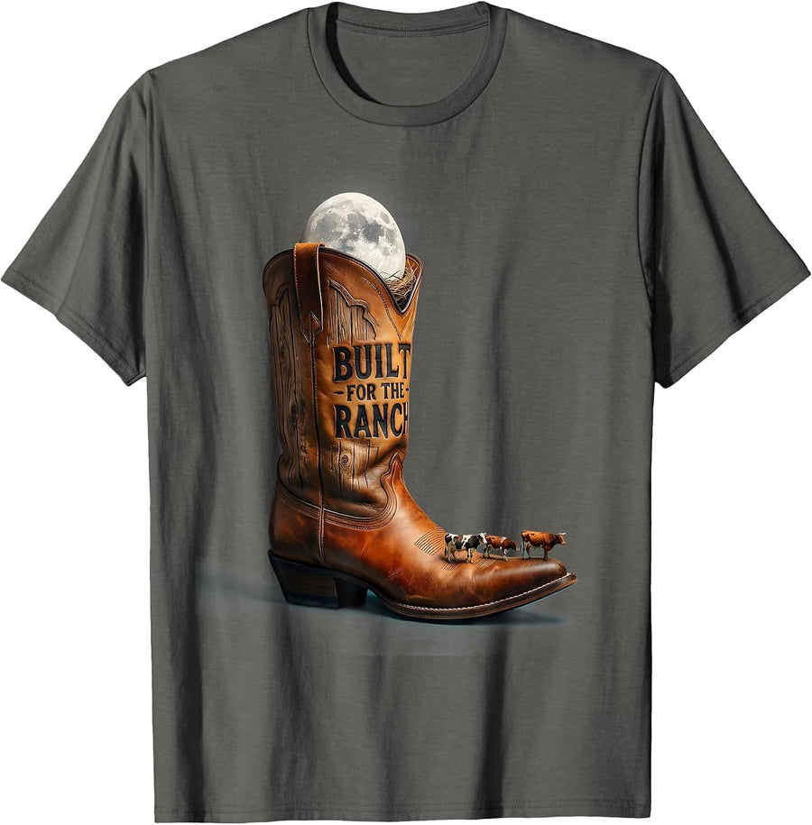 Built for the Ranch Cowgirl Graphic Design T-Shirt - Asphalt Grey