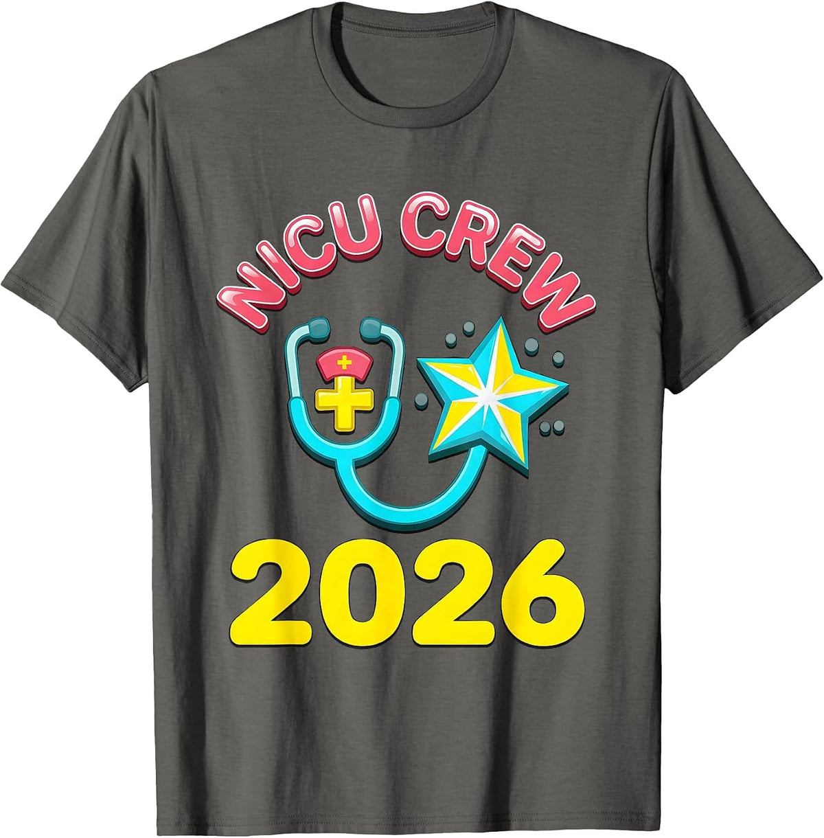 Men's NICU Crew 2026 Gummy Jelly Pop Nurse Crew New Years Eve T-Shirt - Asphalt Grey