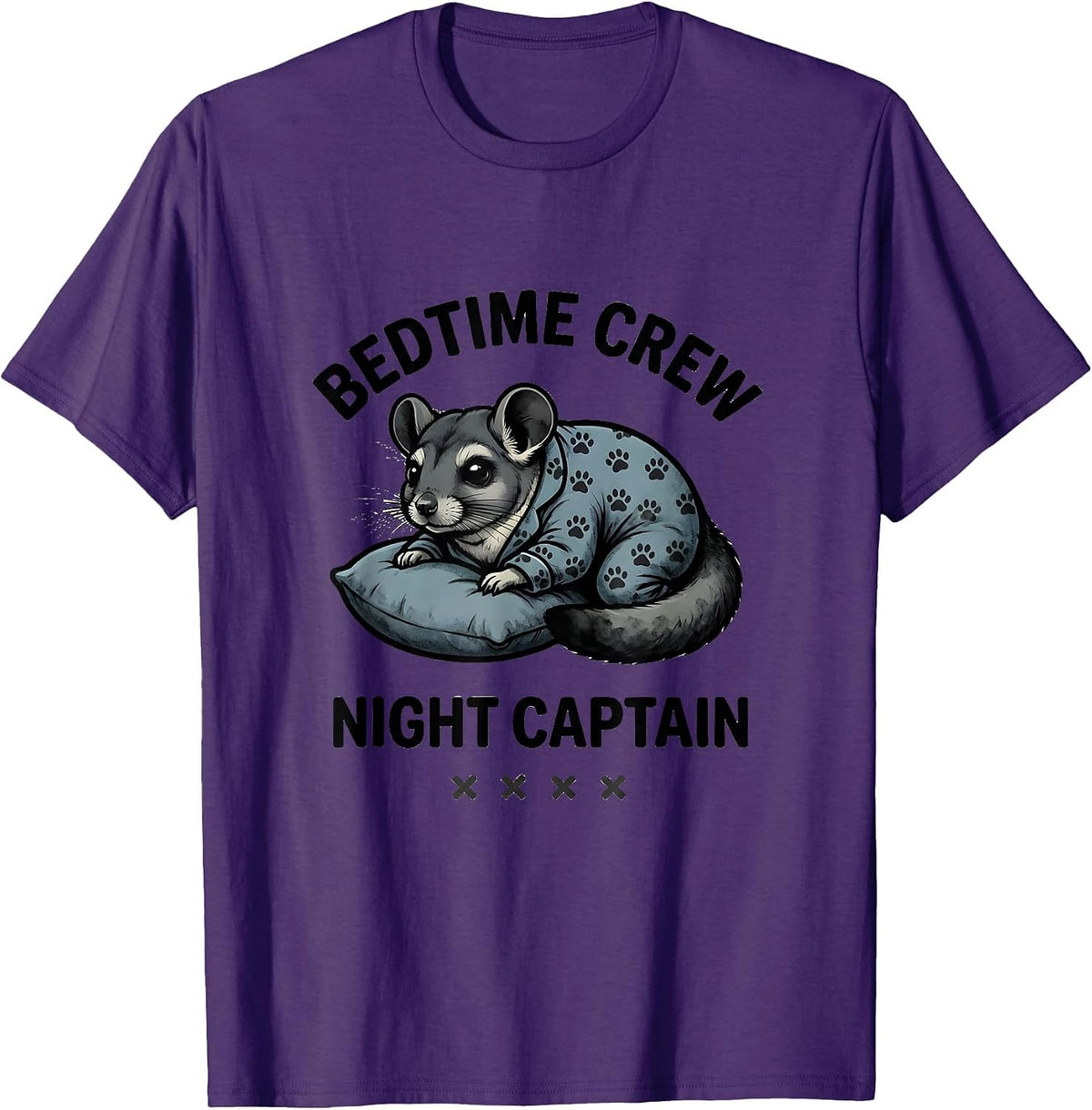 Bedtime Crew Night Captain Funny Sleepy Chinchilla Pajama T-Shirt - Purple