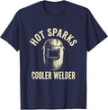 Hot Sparks Cooler Welder Graphic Design T-Shirt - Navy Blue