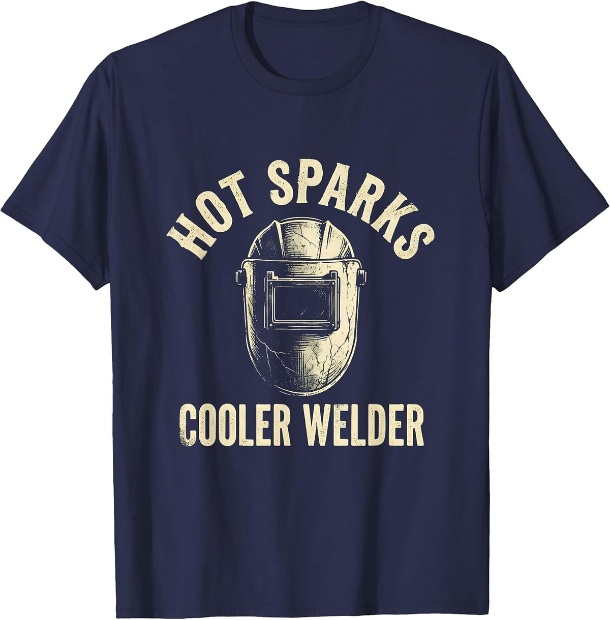 Hot Sparks Cooler Welder Graphic Design T-Shirt - Navy Blue