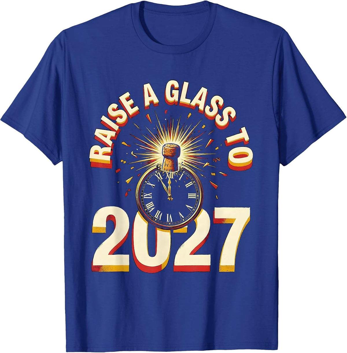 Men's Raise A Glass To 2027 Whimsical Party Countdown Novelty T-Shirt - Royal Blue