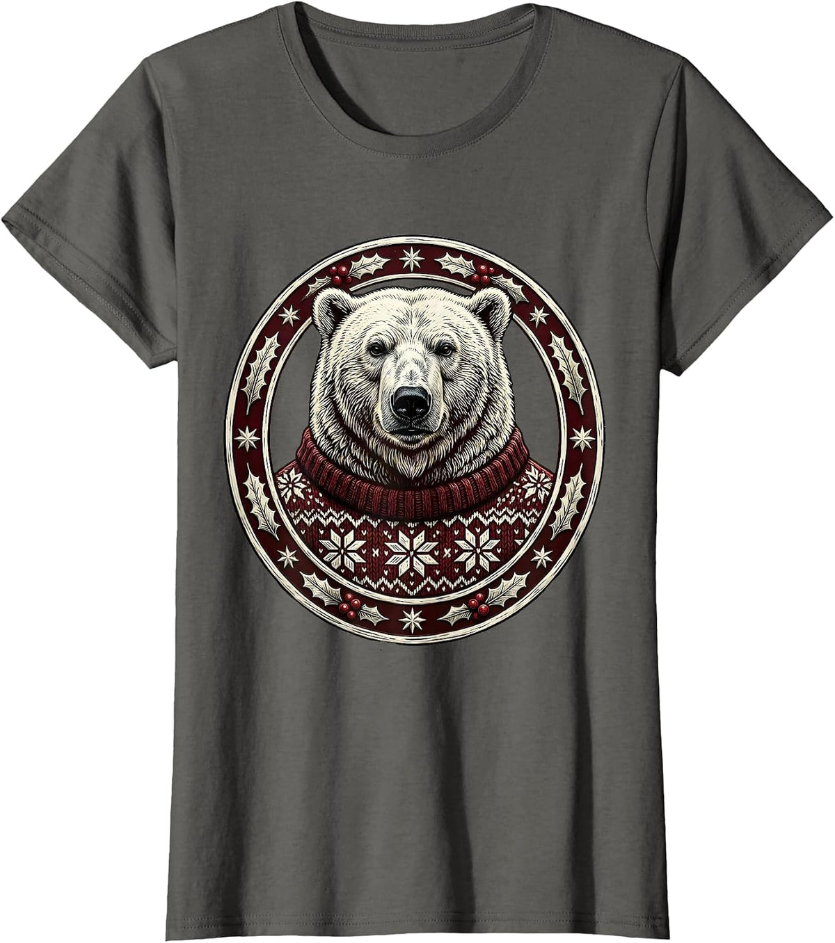 Women's Polar Bear Cozy Christmas Sweater Holiday Design T-Shirt - Asphalt Grey