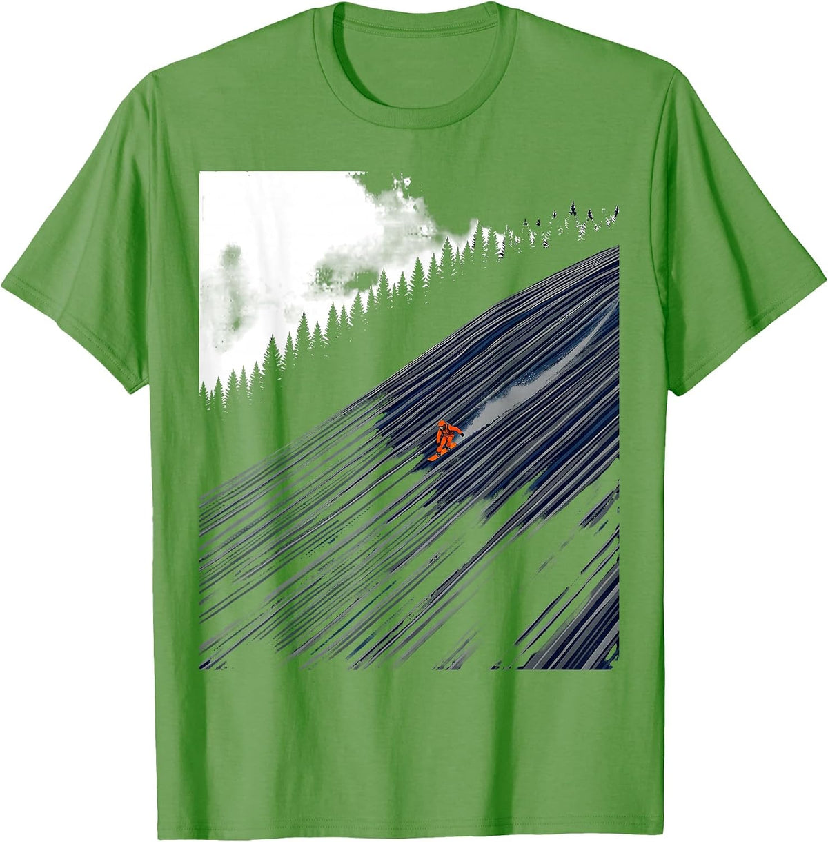 Men's Broad Corduroy Run Screenprint Skiing Snowboarding Humor T-Shirt - Grass Green