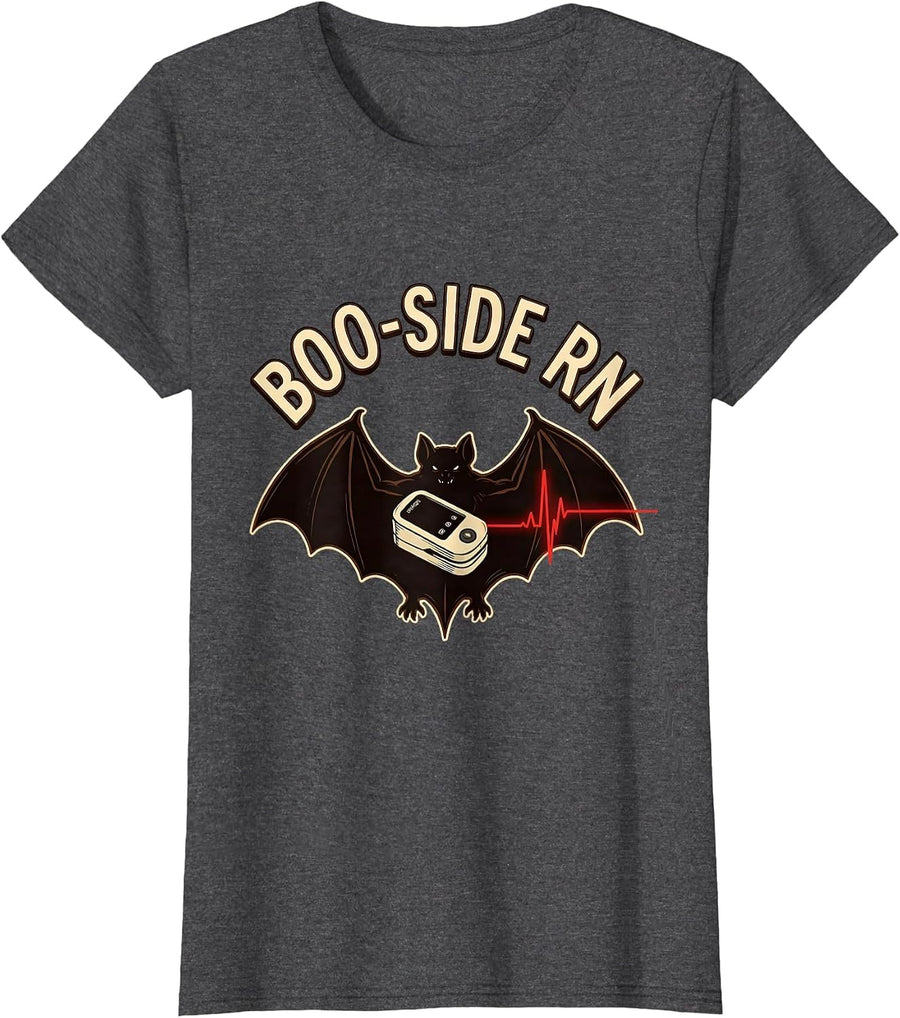 Women's Boo-Side RN Vintage Funny Halloween Nurse Medical Humor T-Shirt - Dark Heather Grey