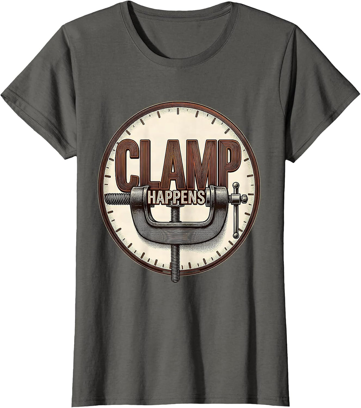 Women's Clamp Happens Funny Woodworking Carpenter Dad Humor T-Shirt - Asphalt Grey