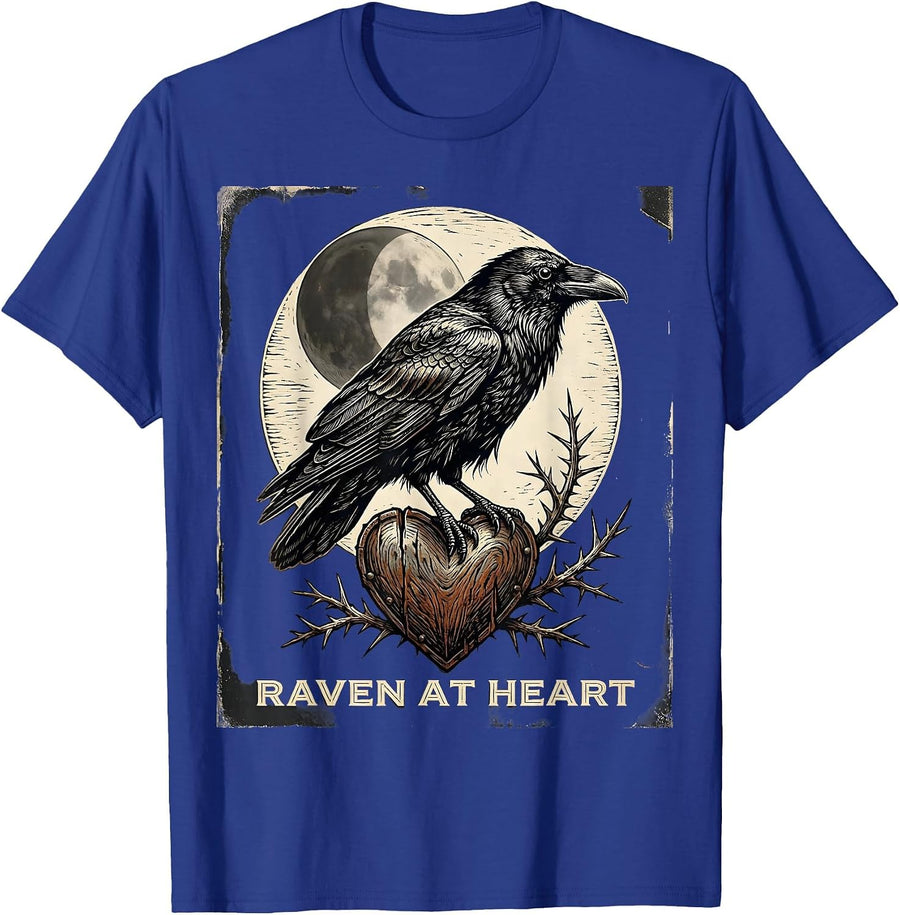 Raven At Heart Vintage Gothic Raven Crow Bird Lover T-Shirt - Royal Blue