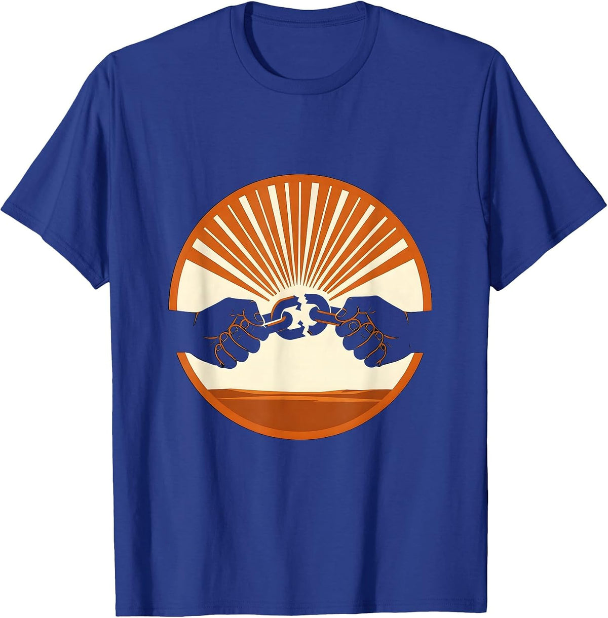 Labor Day Breaking Chains Graphic Design T-Shirt - Royal Blue
