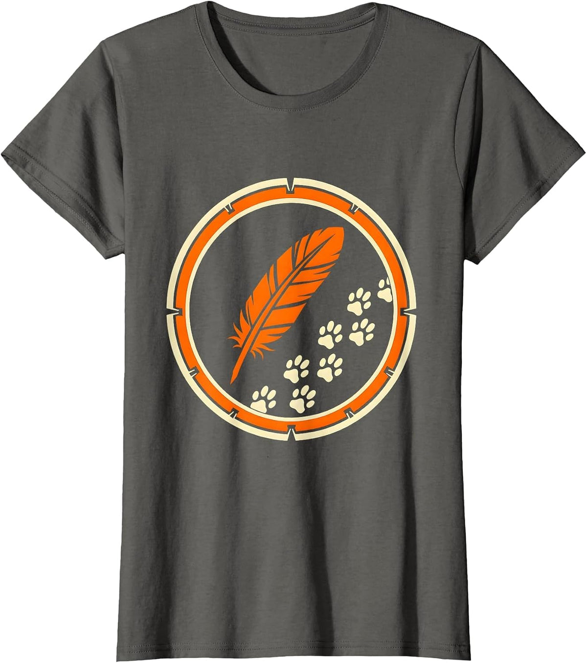 Women's Crow Footprints and Feather Nature Art Design T-Shirt - Asphalt Grey