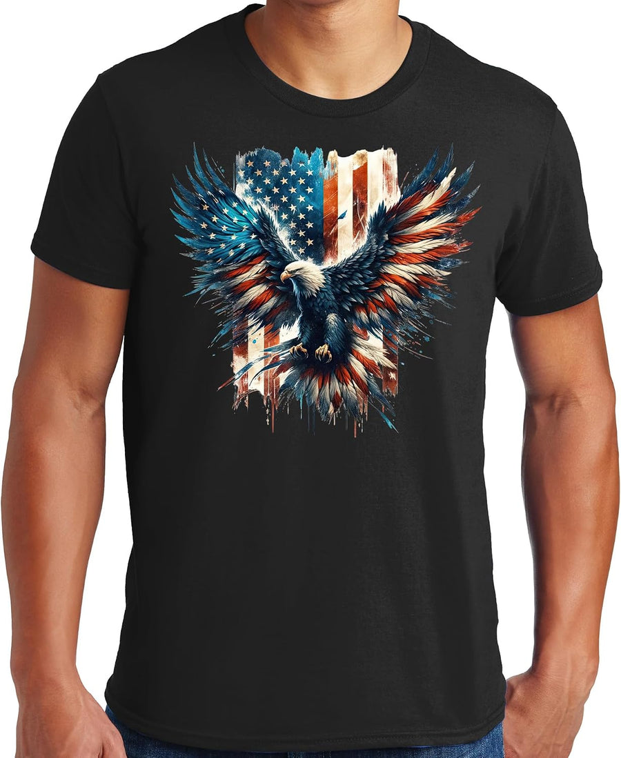 PubliciTeeZ Big and Tall King Size Patriotic Skull American Flag, Men T-Shirt - Eagle Flag (Black)