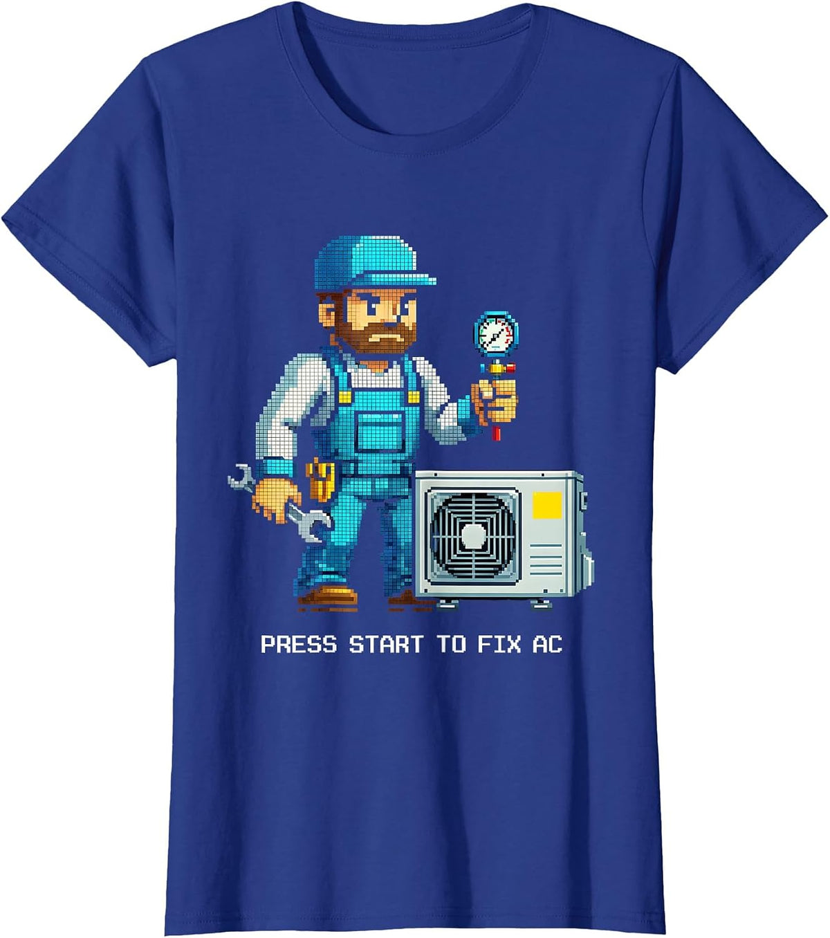 Press Start To Fix AC HVAC Technician Design T-Shirt - Royal Blue