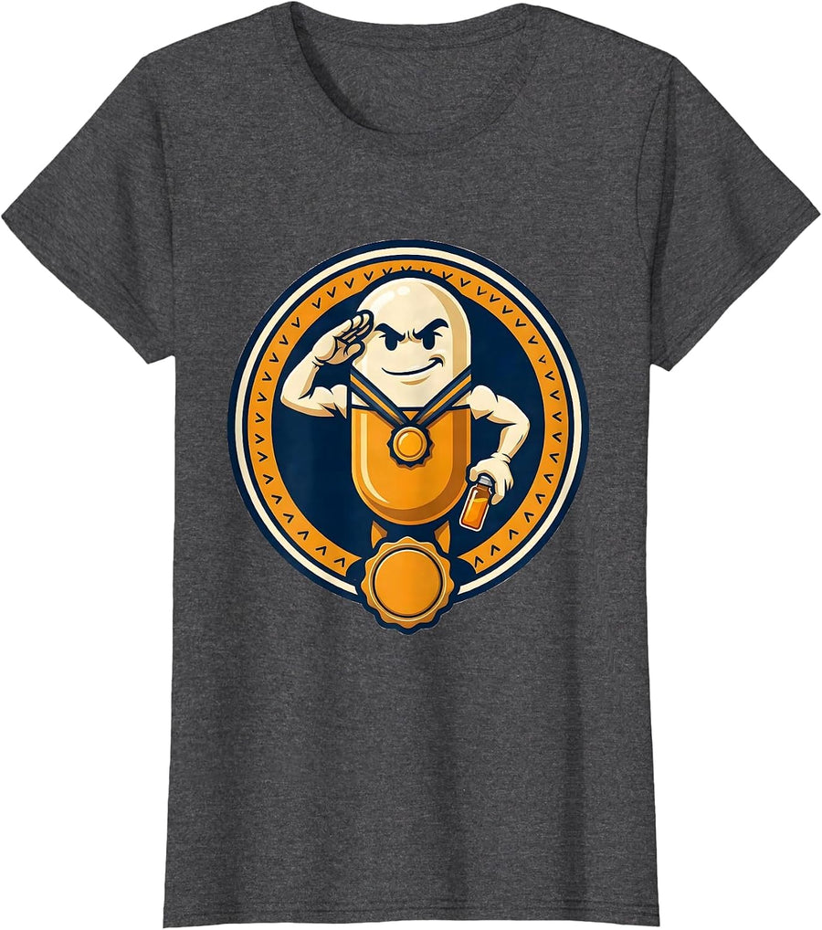 Capsule Mascot Pharmacy Tech Humor Pharmacist Gift T-Shirt, Women, Dark Heather Grey, Small - As Pictured