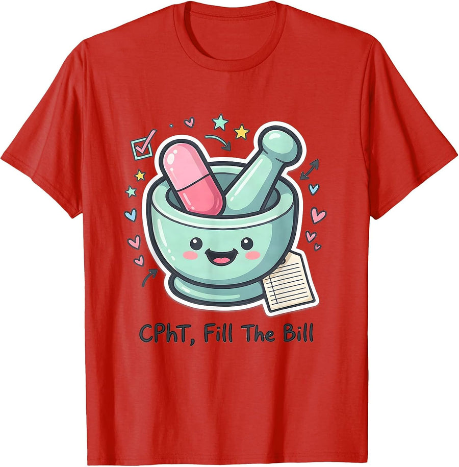 Men's CPhT Fill The Bill Kawaii Pharmacy Tech Cute Humor T-Shirt - Red