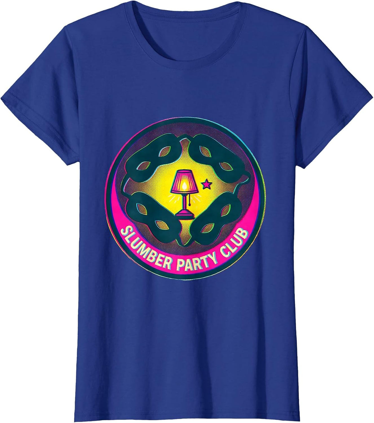 Women's Slumber Party Club Risograph Playful Matching Group T-Shirt - Royal Blue