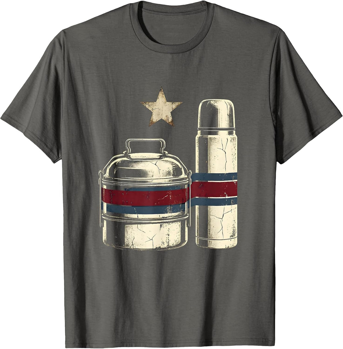 Labor Day Lunch Pail and Thermos Illustration T-Shirt - Asphalt Grey