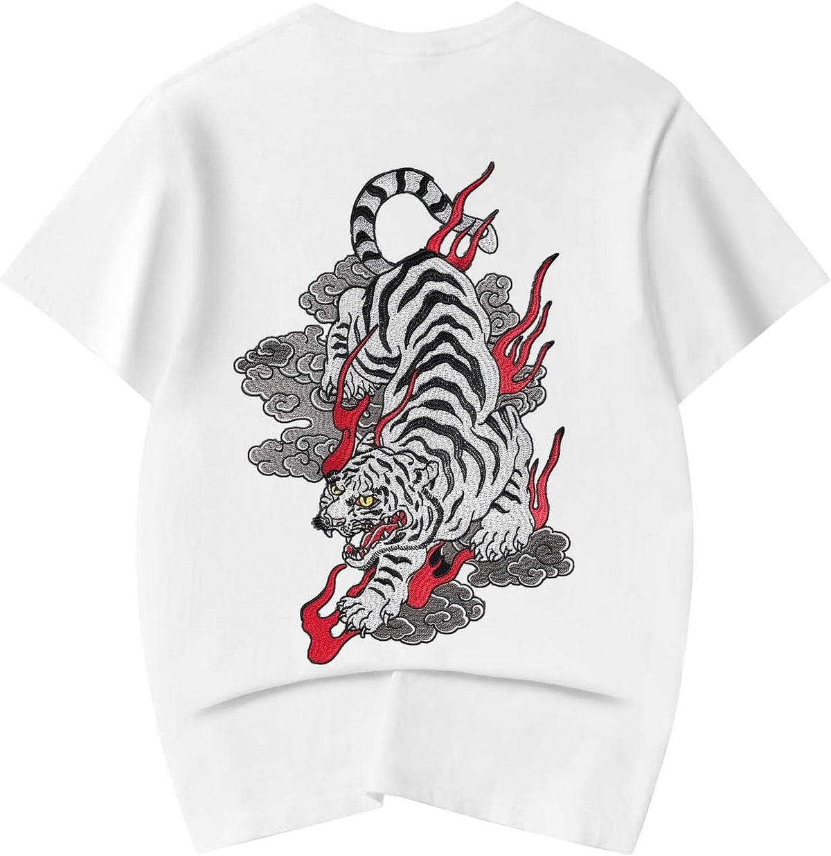 Niepce Inc Japanese Streetwear Embroidery Graphic Tees Men - White-white Tiger