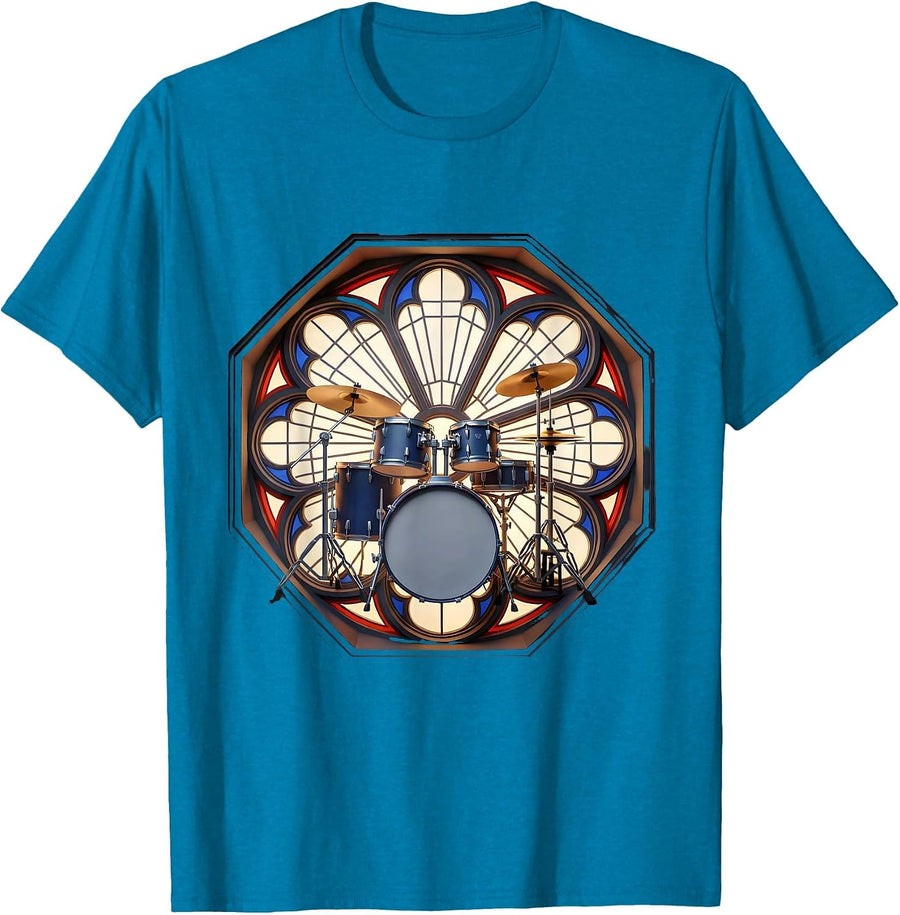 Compact Drum Kit Geometric Church Worship Musician Faith T-Shirt - Sapphire Blue