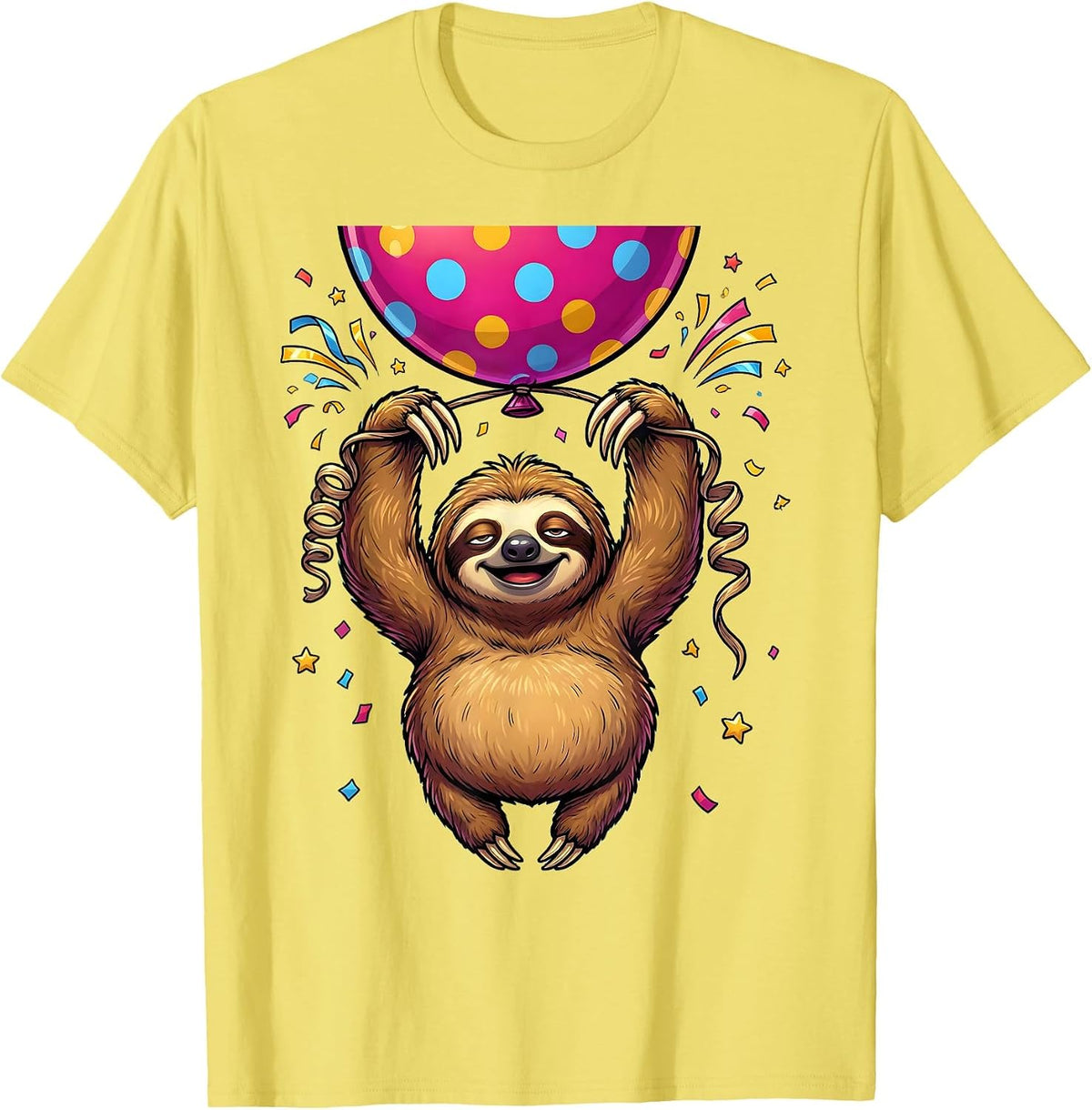 Men's Sloth Birthday Balloon Cute Funny Gift T-Shirt - Lemon Yellow
