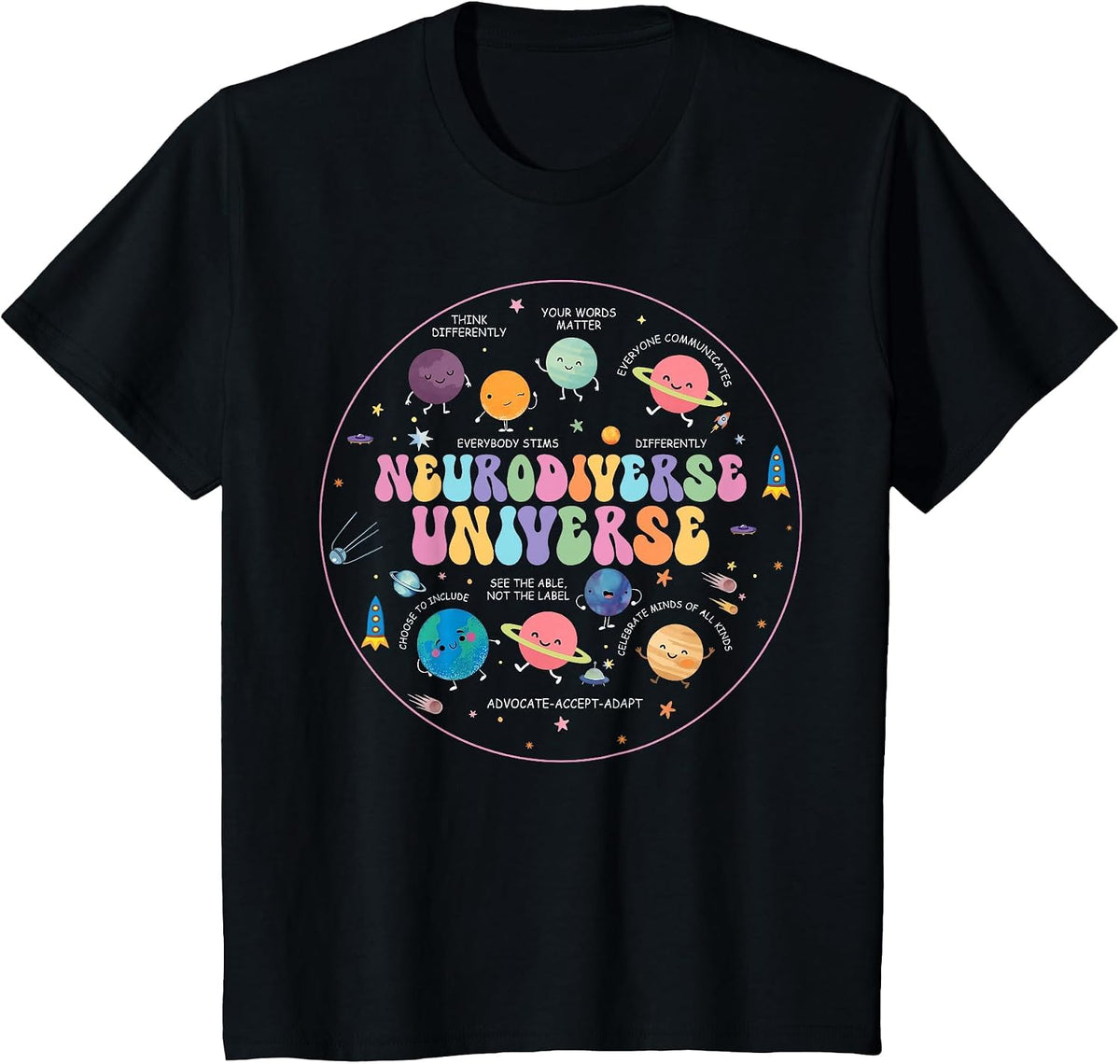 Autism Awareness Neurodiverse Universe IEP Paraprofessional T-Shirt - Black