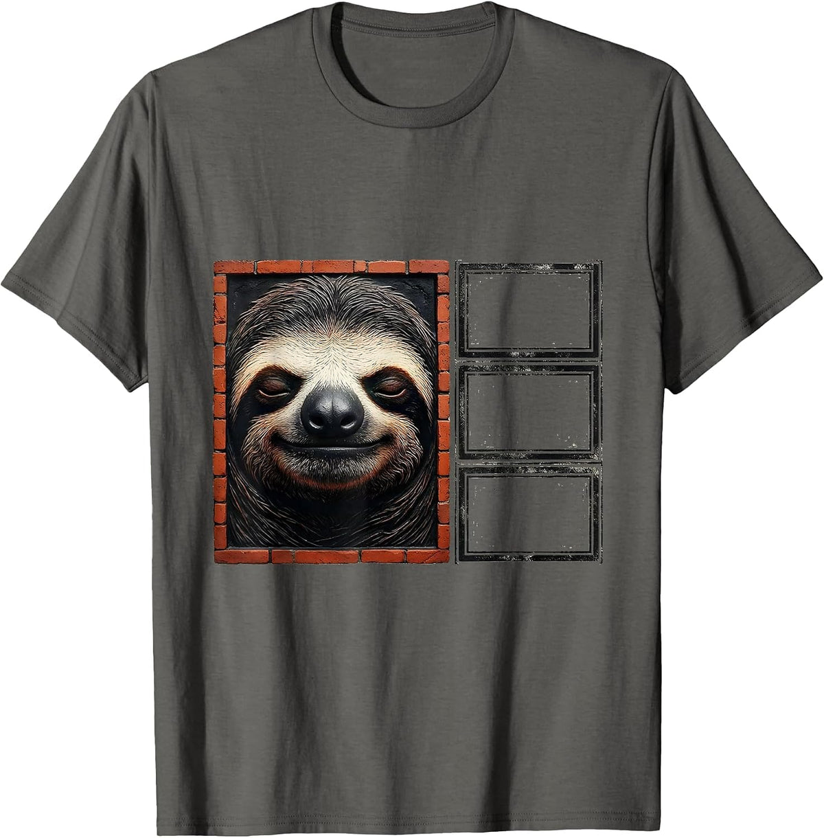 Men's Calm Sloth Face Wood Type Letterpress Funny Gift T-Shirt - Asphalt Grey