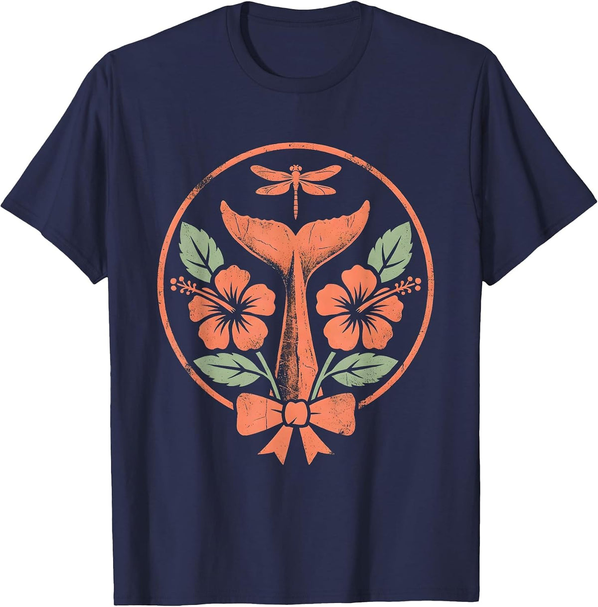 Men's Hawaiian Whale Tail Ocean Dusk Illustration T-Shirt - Navy Blue