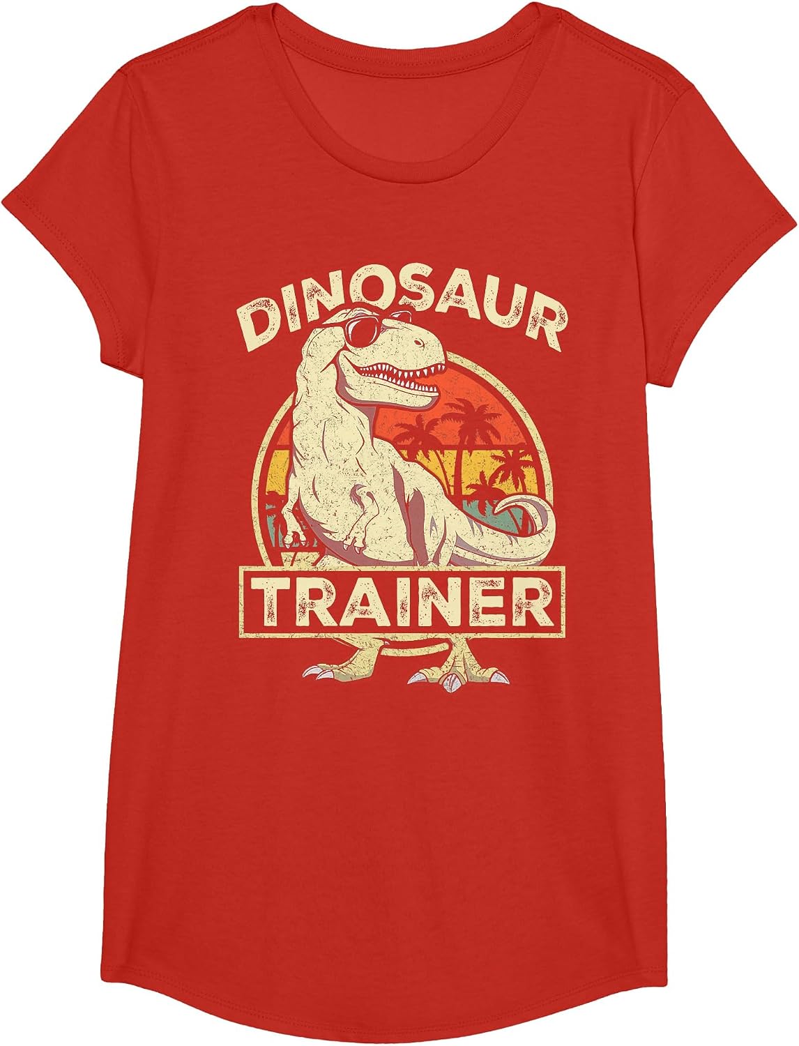 Dinosaur Trainer Halloween Costume Retro Dino Outline T-Shirt - Girls Red