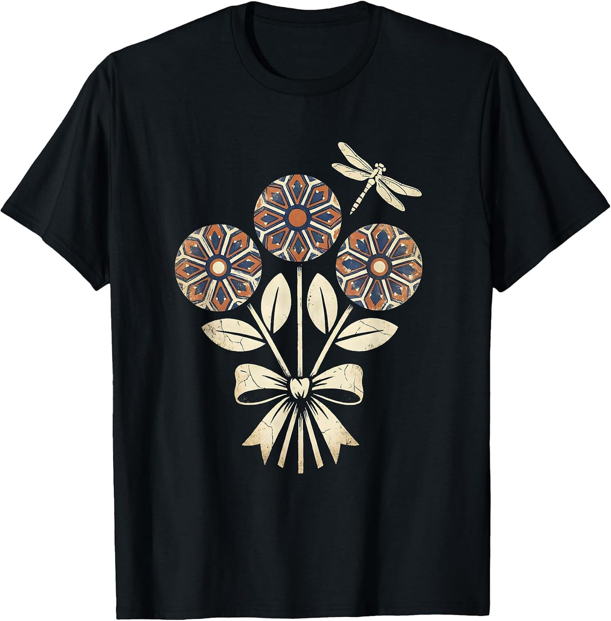 Men's Colorful Talavera Pottery Floral Mexican Design T-Shirt - Black