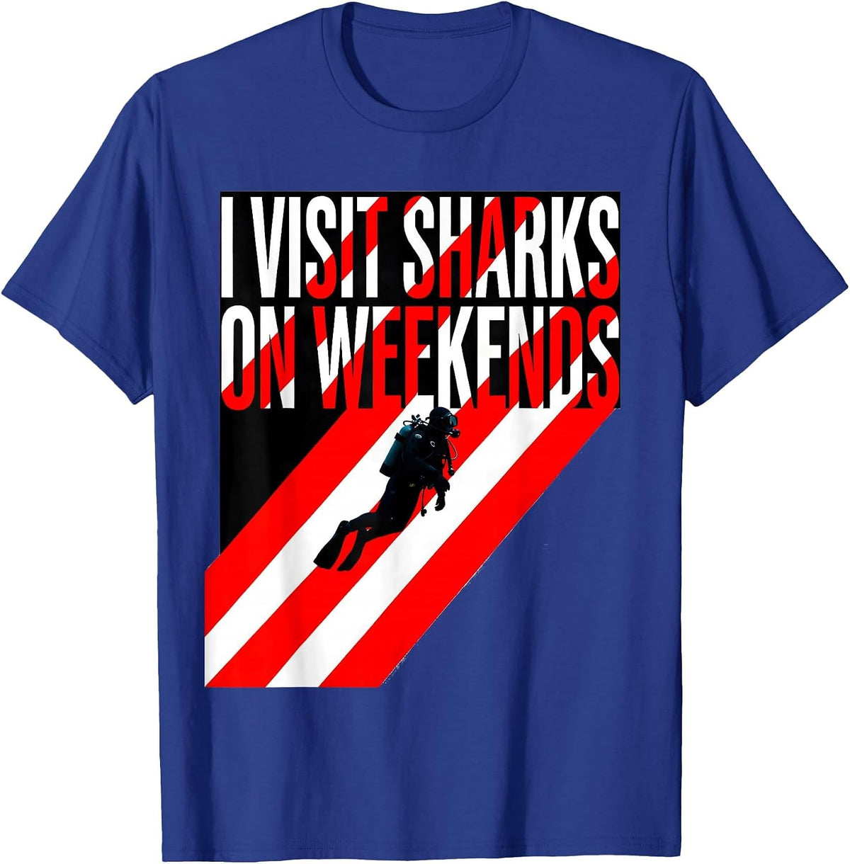 Men's I Visit Sharks On Weekends Funny Scuba Diver Humor T-Shirt - Royal Blue