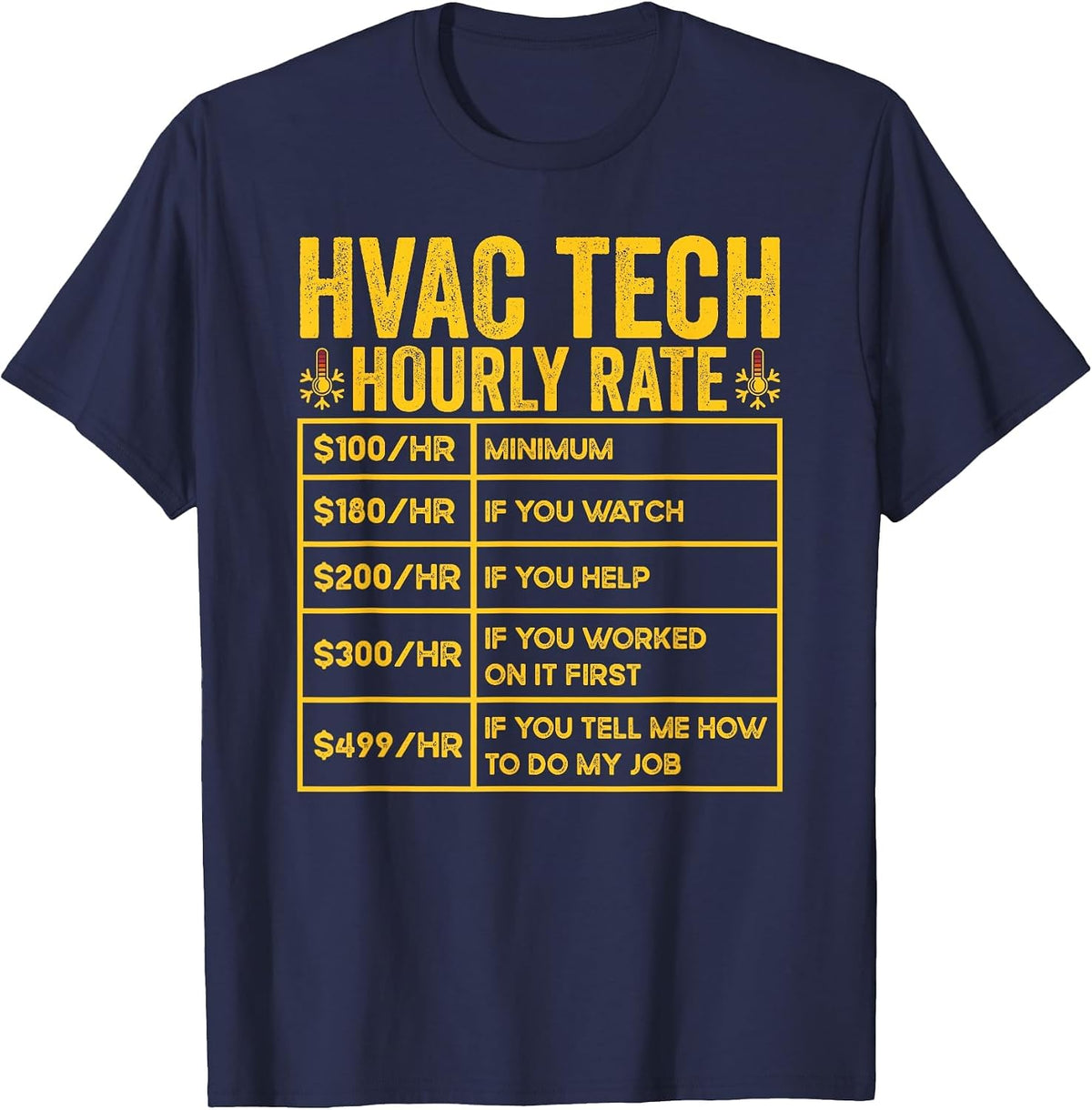 HVAC Tech Hourly Rate HVAC Technician Repairman T-Shirt - Navy Blue