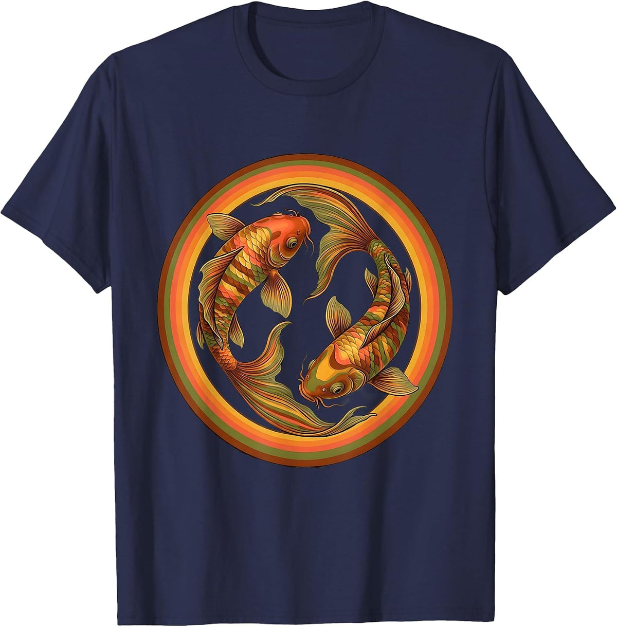 Rainbow Koi Fish Circle Pride Graphic T-Shirt - Navy Blue