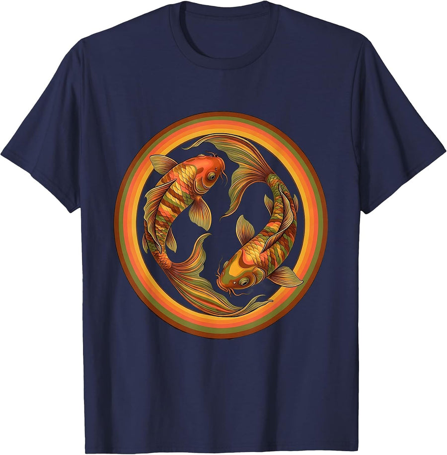 Rainbow Koi Fish Circle Pride Graphic T-Shirt - Navy Blue