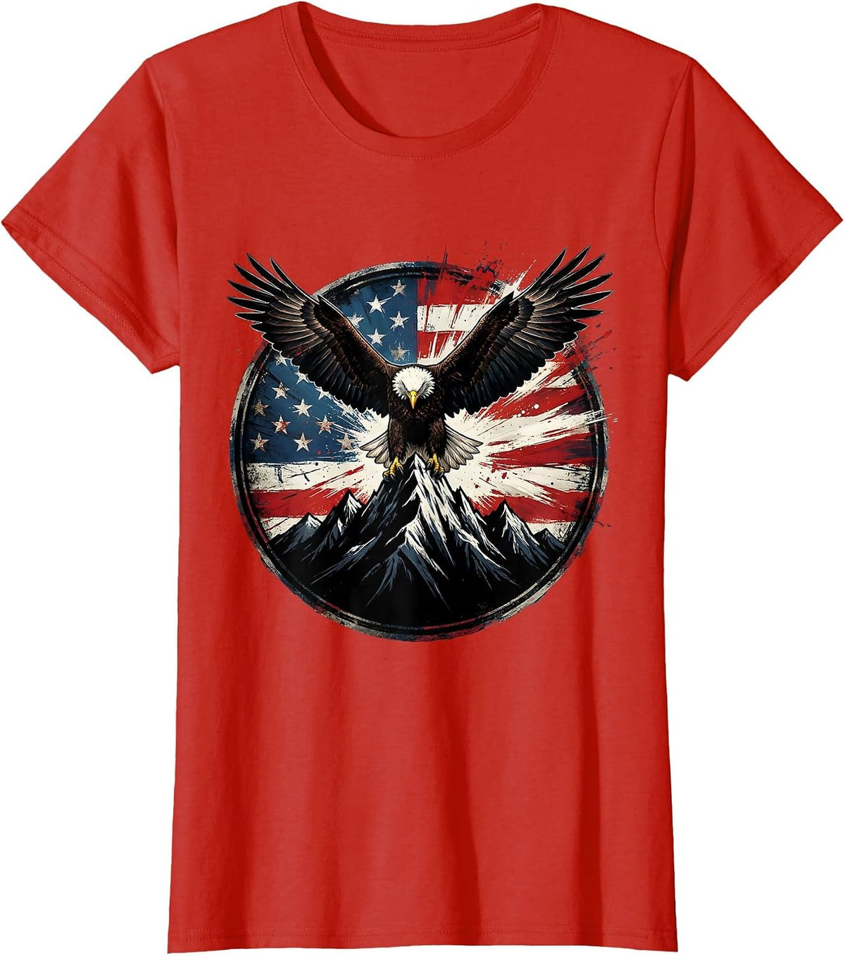 Bald Eagle Soaring Over Mountain Range T-Shirt - Red