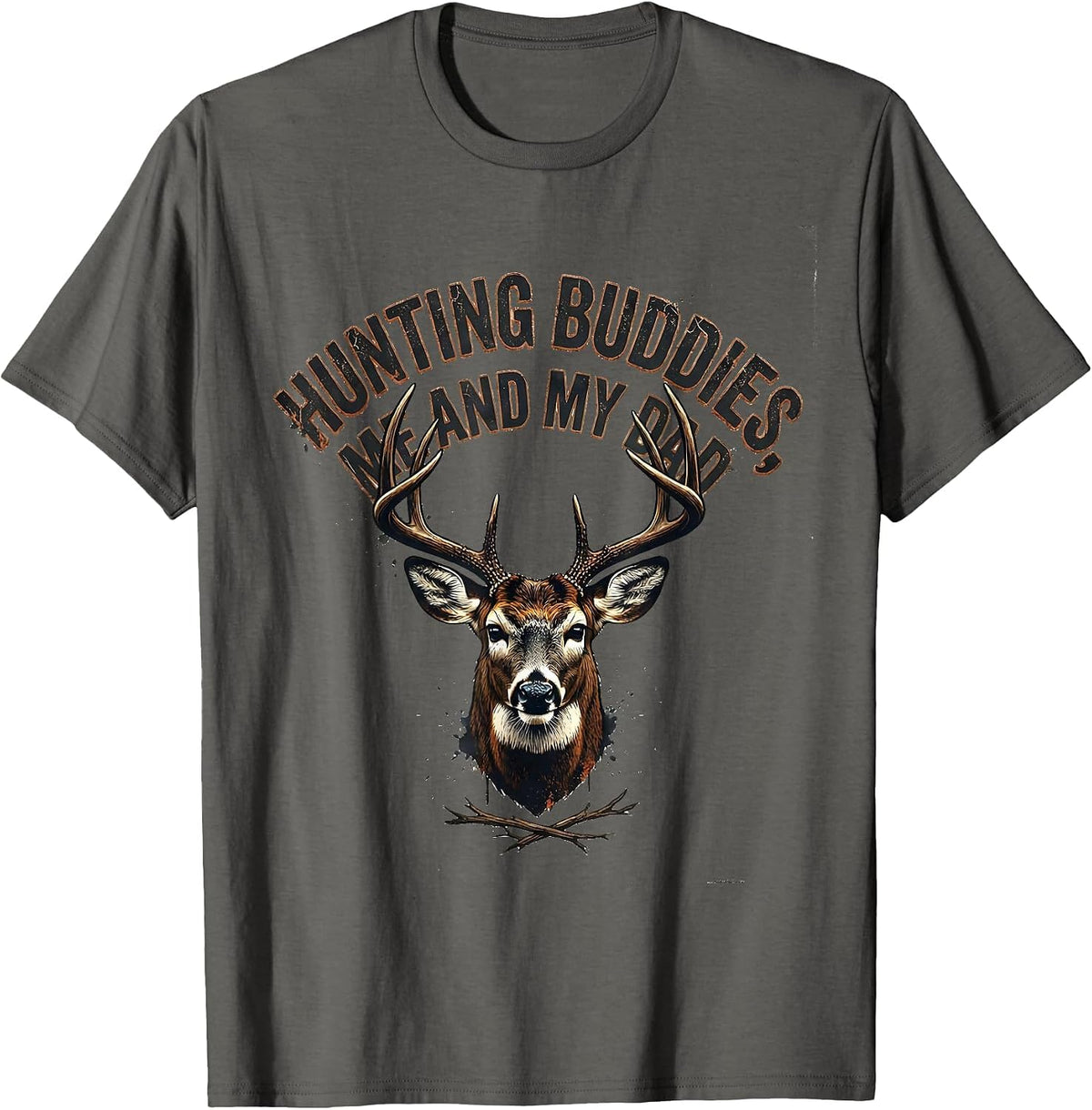 Hunting Buddies Me And My Dad Distressed Deer Hunter Gift T-Shirt - Asphalt Grey