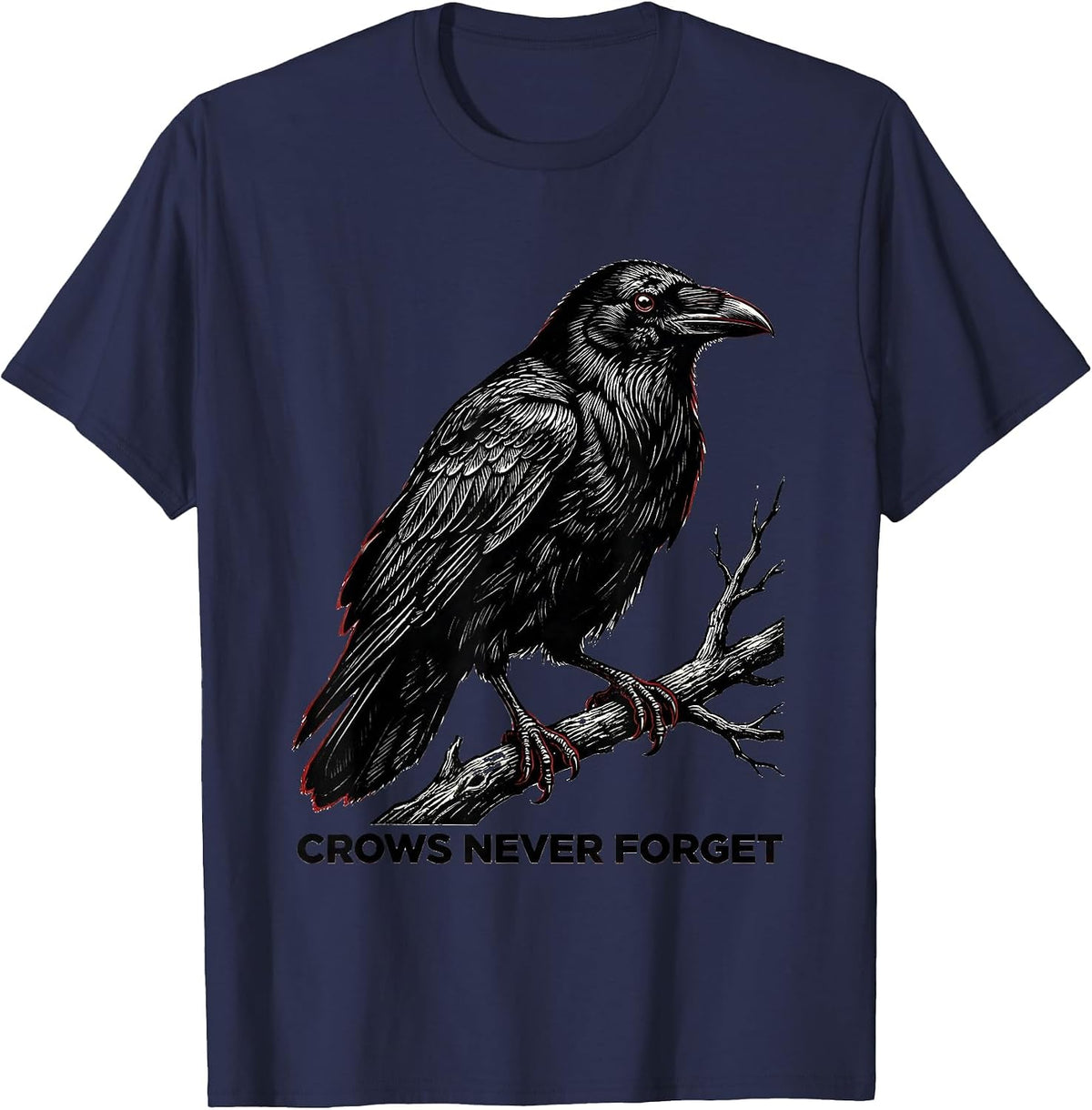 Men's Crows Never Forget Intelligent Bird Design T-Shirt - Navy Blue