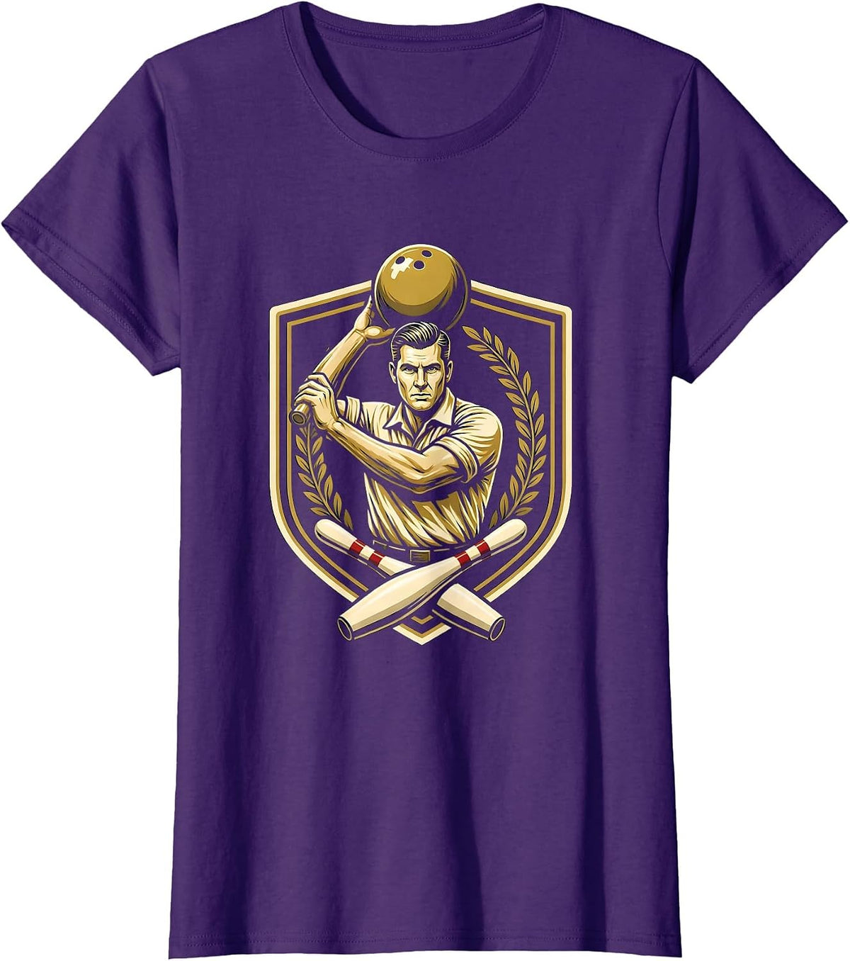 Women's Vintage 1950s Bowler Classic Retro Bowling Design T-Shirt - Purple