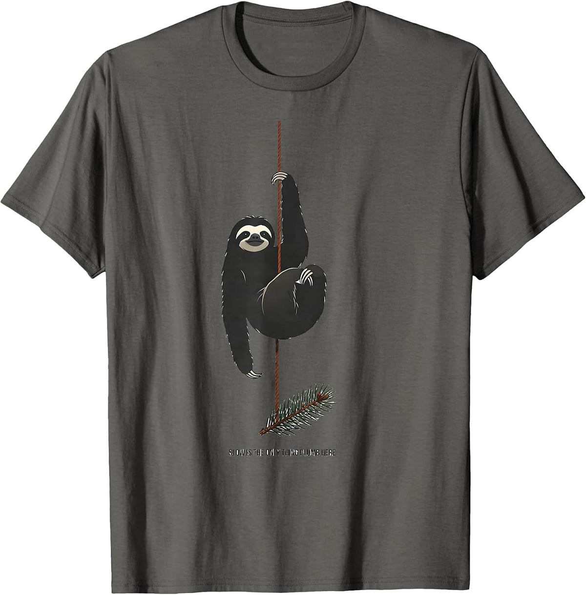 Slow Is The Only Thing Plumb Here Funny Sloth Lover T-Shirt - Asphalt Grey