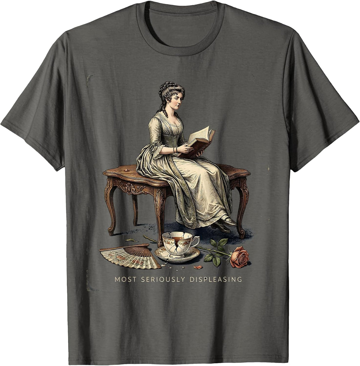 Men's Most Seriously Displeasing Vintage Jane Austen Literary Fan T-Shirt - Asphalt Grey